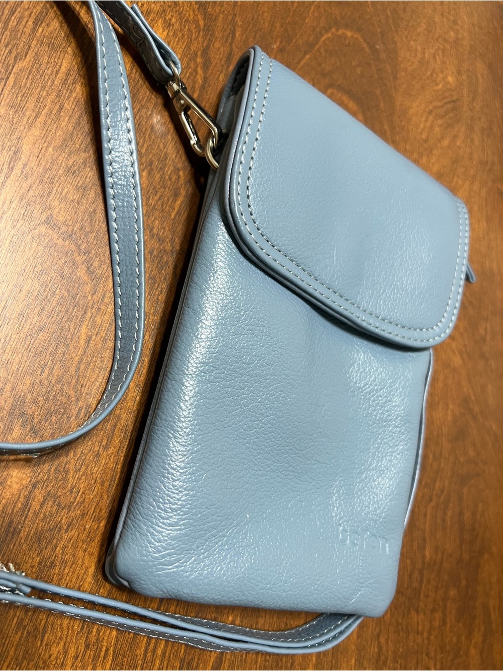 Befen Slate Blue Soft Leather Small Crossbody Bag Purse 8"×4.75"
